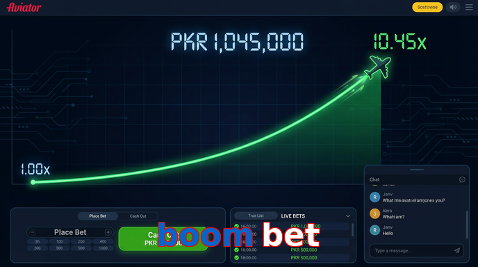 Main screen of Boom Bet aviator page for PK players