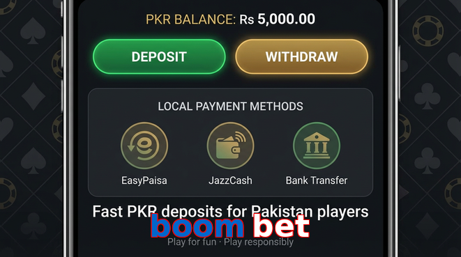 Deposit and withdrawal screen with PKR methods